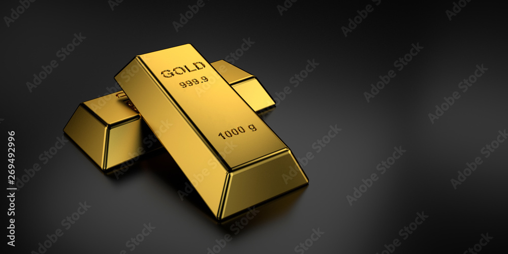 Gold bars with the web banner concept. 3D rendering. Gold bars with the web banner concept. 3D rendering.
