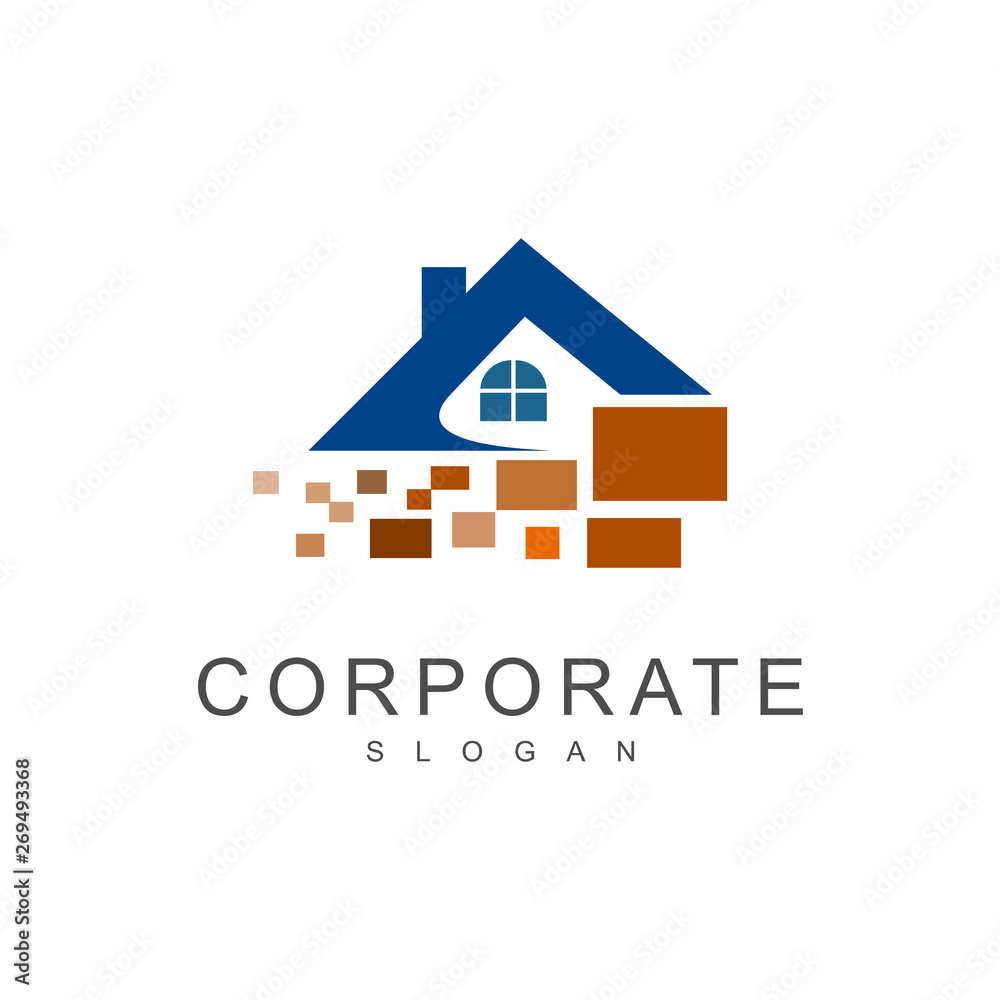 simple home building logo. house and pixel logo design 