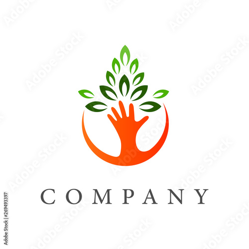 tree logo and hand, charity icon. logo is ready for use
