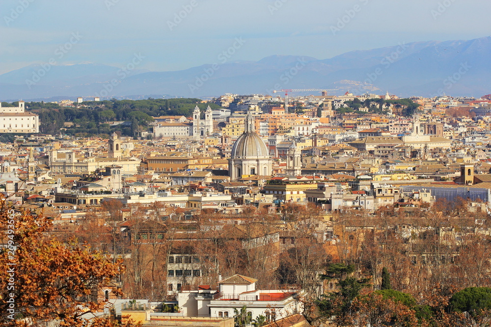 Panorama of Rome, Italy, a view from the Gianicolo (Janiculum) hill