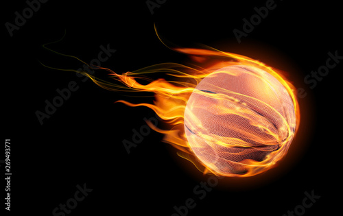 Basketball ball on fire on a black background