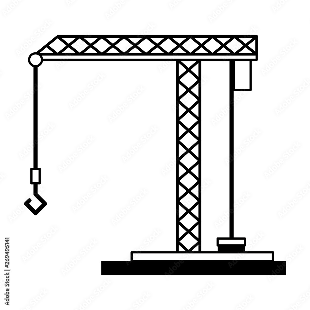 Under Construction crane symbol isolated in black and white
