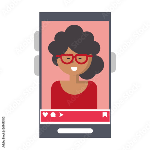Millennial selfie on smartphone screen