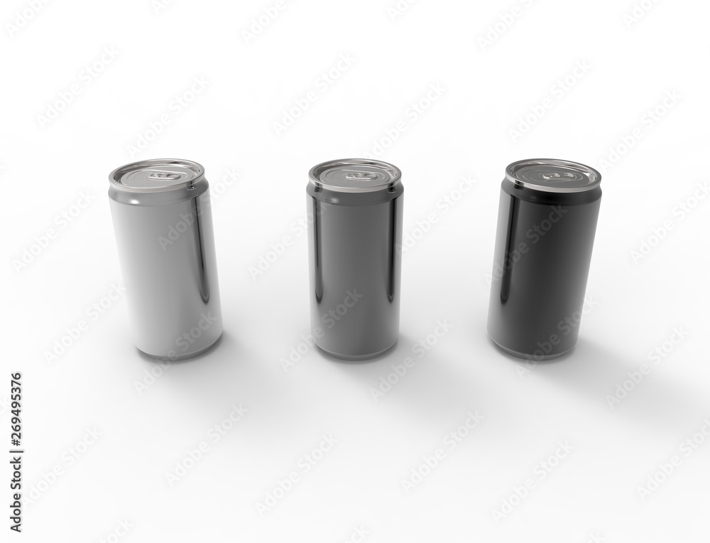 3D rendering of multiple soda cans isolated in white studio background 3D rendering of multiple soda cans isolated in white studio background