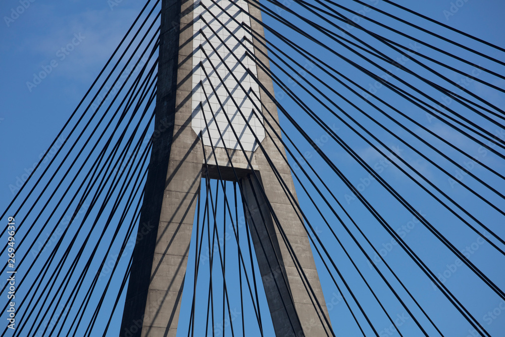 Detail of Cable-stayed bridge in brilliant Blue Sky Detail of Cable-stayed bridge in brilliant Blue Sky