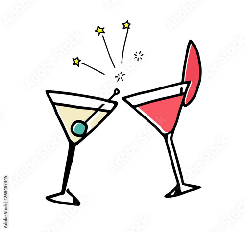 Toast with cocktail icon Hand drawn