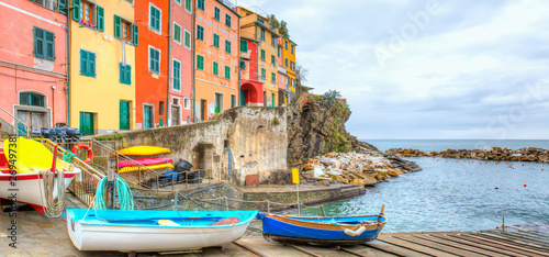 Beautiful colorful cityscape on the mountains over Mediterranean sea, Europe, Cinque Terre © muratart