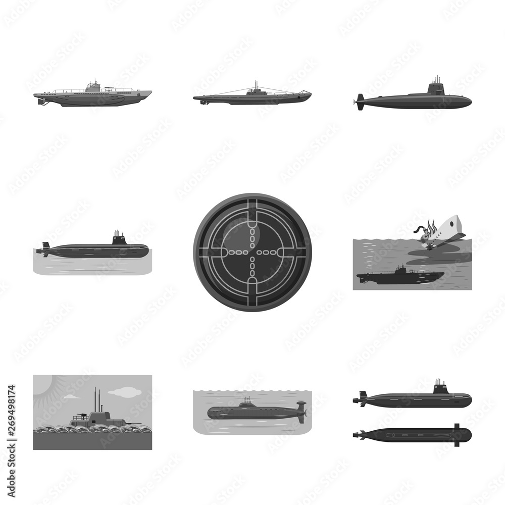 Vector illustration of army and deep   logo. Collection of army and nuclear stock vector illustration.