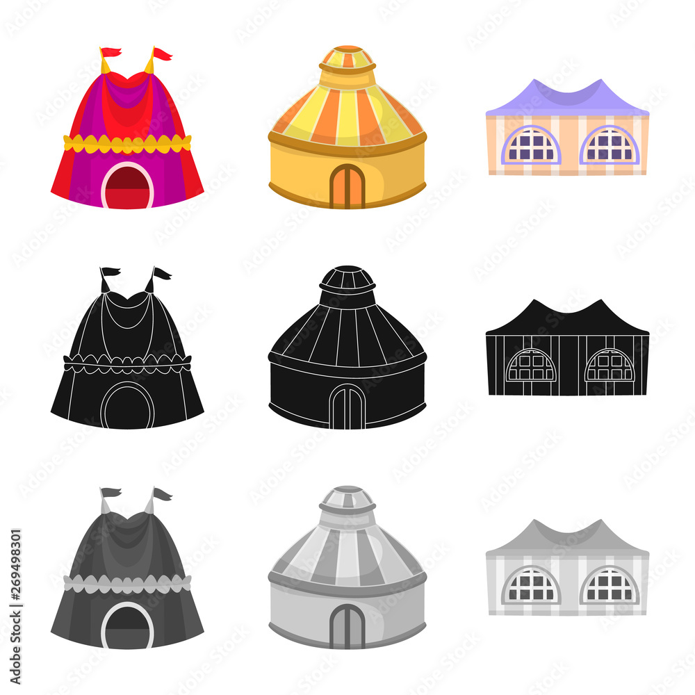 Fototapeta premium Vector illustration of roof and folding logo. Set of roof and architecture vector icon for stock.
