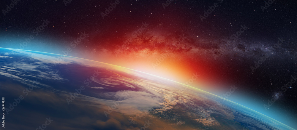 Planet Earth with a spectacular sunset "Elements of this image furnished by NASA" - obrazy, fototapety, plakaty 