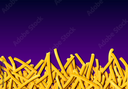 Fried potato, chips, crisps or french fries laying in heap illustration for tray print or poster