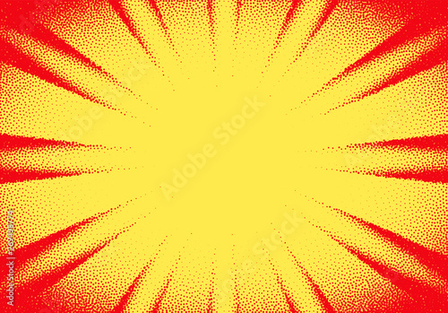 Dotwork sun rays card with stippled dots in vintage or grungy tattoo retro style