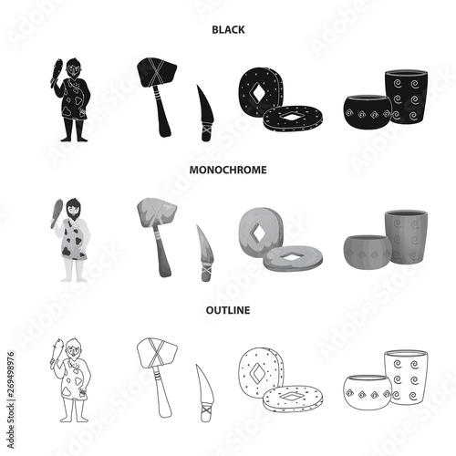 Vector illustration of evolution and neolithic logo. Collection of evolution and primeval stock symbol for web.