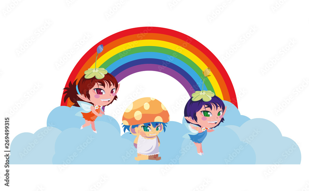 beautiful magic fairies with fungu elf and rainbow beautiful magic fairies with fungu elf and rainbow