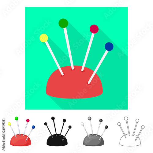 Vector design of pincushion and pillow sign. Collection of pincushion and needle stock vector illustration.