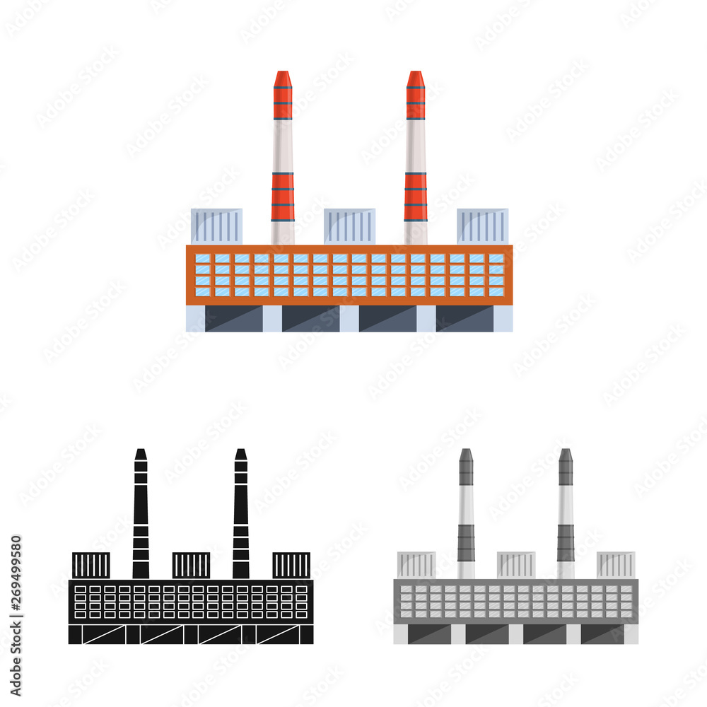 Isolated object of manufactory and commercial logo. Set of manufactory and chimney stock vector illustration.