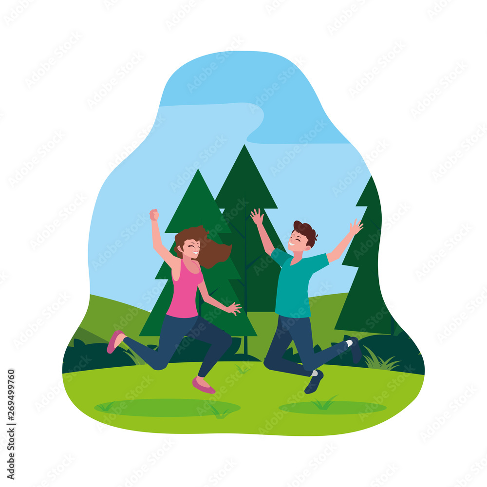 happy young couple celebrating in the camp
