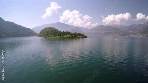Aerial drone footage over beautiful Lake Como, Italy.