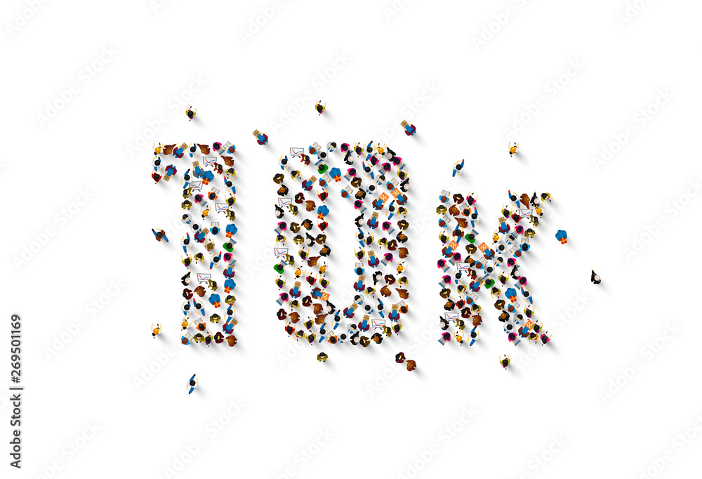 people letter 10k sign, white background. Vector