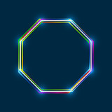 Octagon frame with colorful multi-layered outline and glowing light effect on blue background
