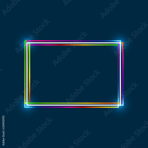 Rectangle frame with colorful multi-layered outline and glowing light effect on blue background