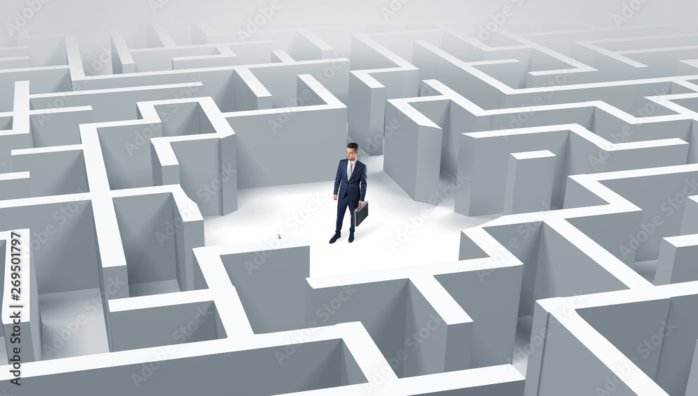 Young businessman standing in a middle of a 3D maze
Young businessman standing in a middle of a 3D maze