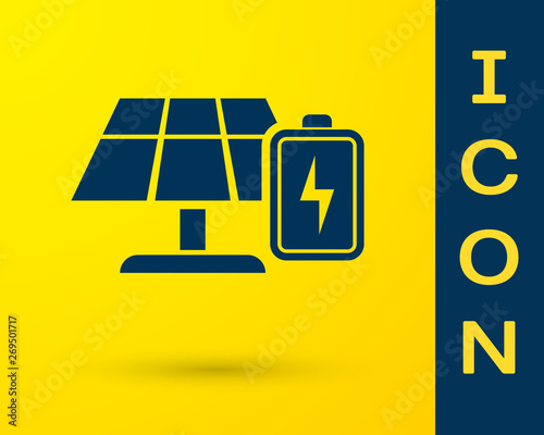 Blue Solar energy panel and battery icon isolated on yellow background. Vector Illustration