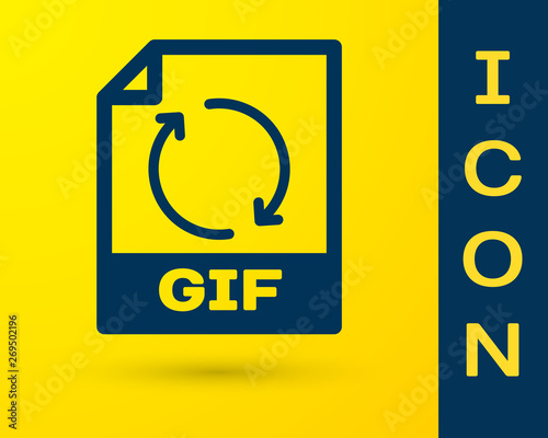 Blue GIF file document icon. Download gif button icon isolated on yellow background. GIF file symbol. Vector Illustration
