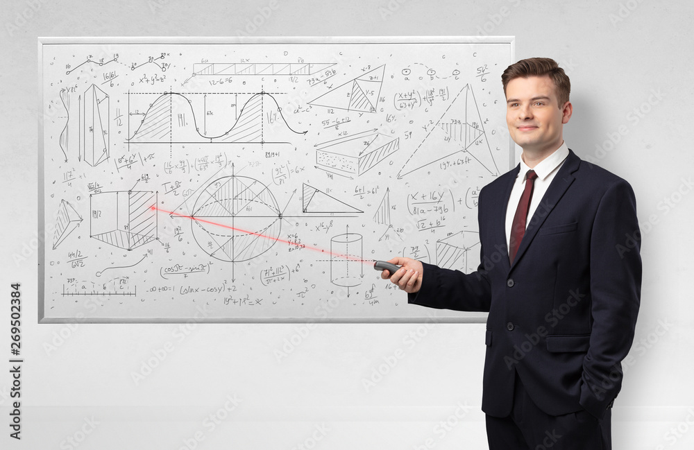 Professor with laser pointer teaching geometry Professor with laser pointer teaching geometry
