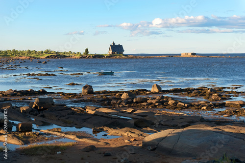 Village of Rabocheostrovsk, Kem. White Sea at low tide. Kemsky District, Republic of Karelia, Russia