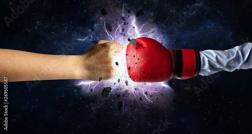 Two hands fighting with storm explosion concept   © ra2 studio