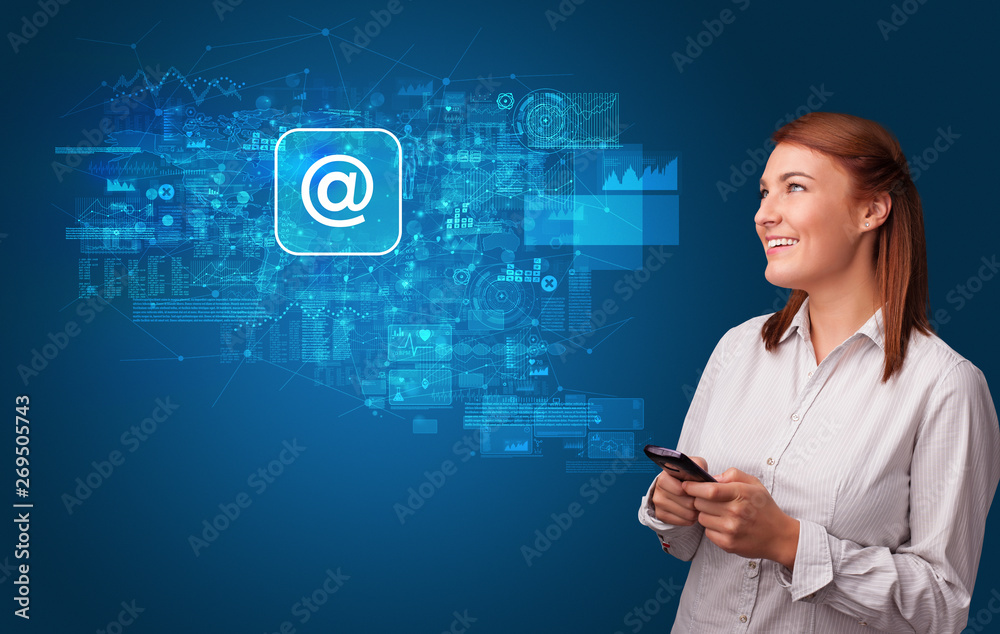 Young person using phone with mail and online communication concept
Young person using phone with mail and online communication concept
