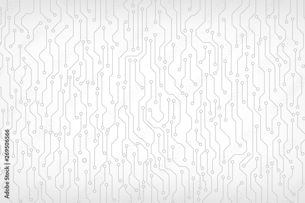 Circuit Board Technology Information Pattern Concept Vector Background. Grayscale Color Abstract PCB Trace Data Infographic Design Illustration.