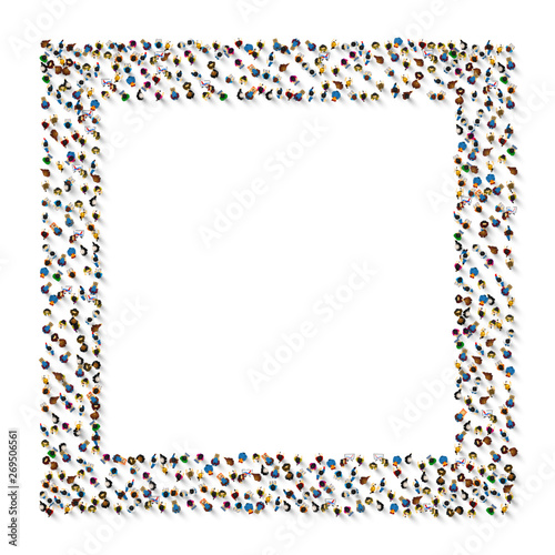 A group of people in a shape of frame banner.