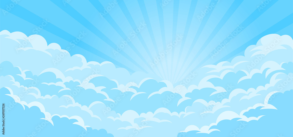 Simple sky background with clouds and sun - obrazy, fototapety, plakaty 