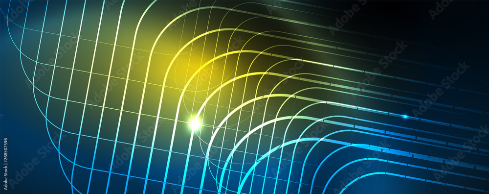 Neon glowing techno lines, hi-tech futuristic abstract background template, vector Neon glowing techno lines, hi-tech futuristic abstract background template, vector