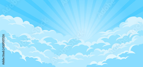 Simple sky background with clouds and sun