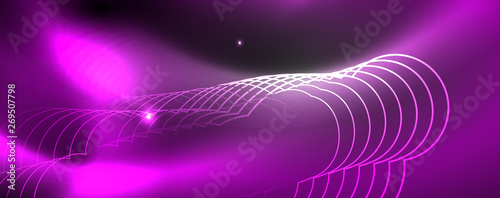 Shiny neon techno template. Neon lines background  80s style laser rays