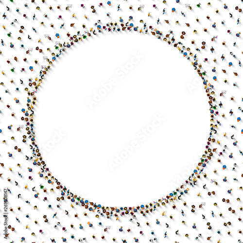 Large group of people in the shape of circle.