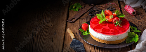delicious cream quark pie with strawberries photo