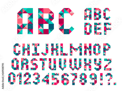 Abstract font. Vector abstract alphabet. Minimalist alphabet. Font design. Abc design. Geometric abstract technology font. Futuristic alphabet for logotype. Design letters and numbers logo. White font