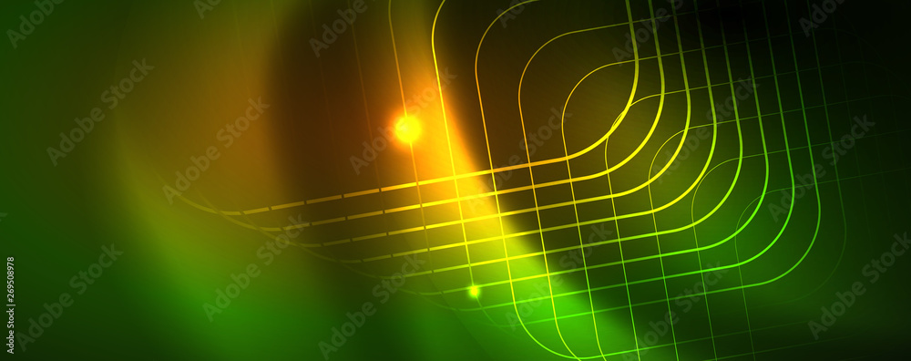 Techno glowing background, futuristic dark template with neon light effects and simple forms, vector Techno glowing background, futuristic dark template with neon light effects and simple forms, vector
