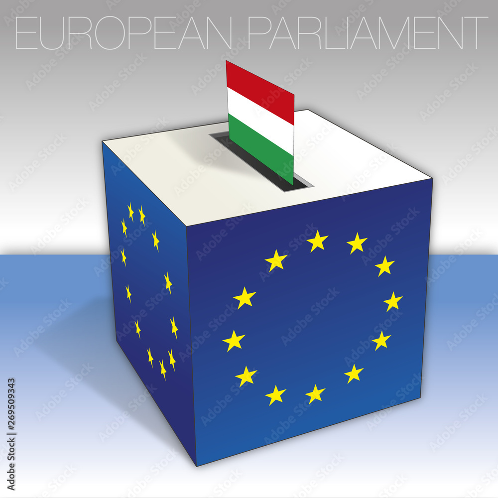 Hungary, voting box, European parliament elections, flag and national symbols, vector illustration Hungary, voting box, European parliament elections, flag and national symbols, vector illustration