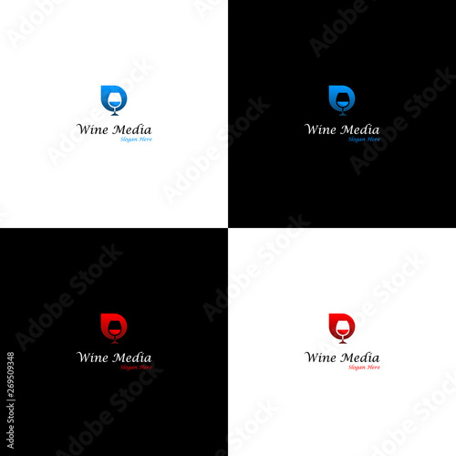 Wine bar logo template. Red and white wine glasses, Wine logo design template. Vector illustration of icon