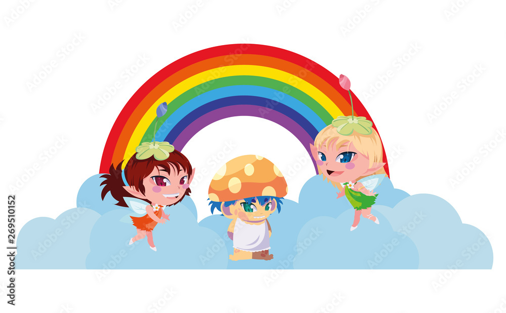beautiful magic fairies with fungu elf and rainbow beautiful magic fairies with fungu elf and rainbow