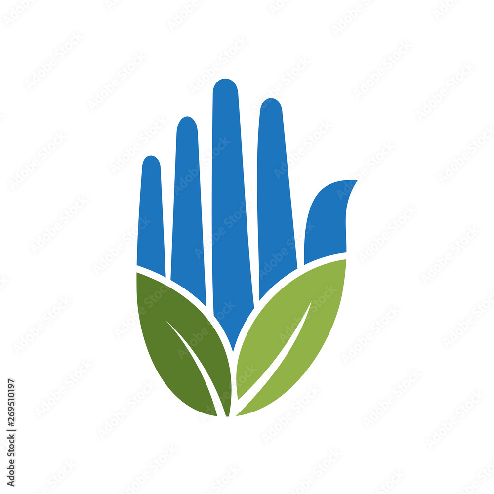 hand with leaf simple flat logo design, hand care icon