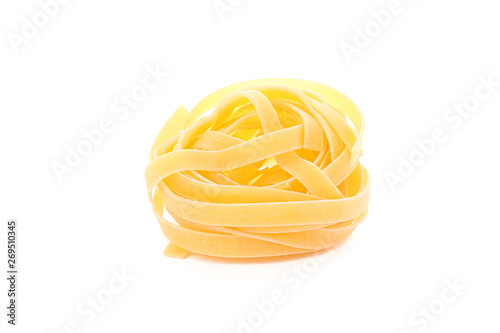 Pasta isolated on white background, closeup. Dry uncooked whole pasta
