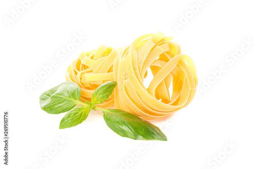Pasta isolated on white background. Uncooked whole wheat pasta