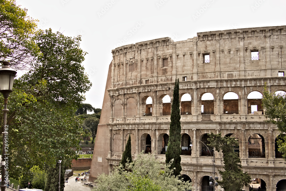 Obraz premium Detail of the Colosseum also called the Flavian Amphitheater. Th