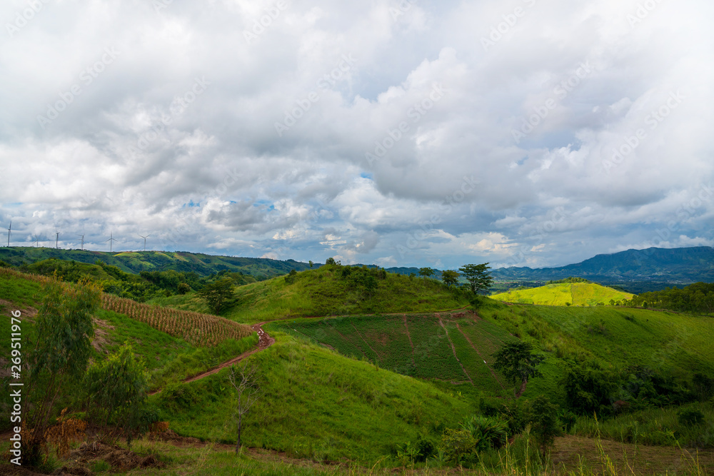 Blue sky high peak mountains fog hills mist scenery national park views at Phu Tub Berk, Khao Koh, Phetchabun Province, Thailand Blue sky high peak mountains fog hills mist scenery national park views at Phu Tub Berk, Khao Koh, Phetchabun Province, Thailand